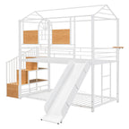 Metal Bunk Bed with Slide and Storage Stairs