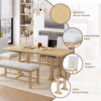 Natural Solid Wood Extendable Dining Set with Bench Seating - 6 Piece