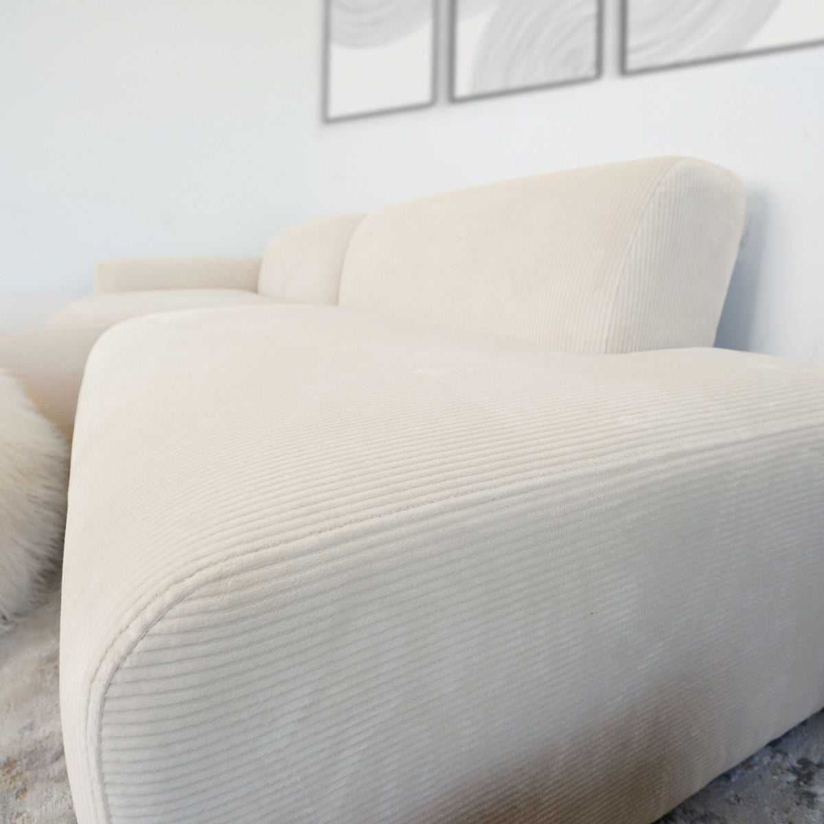 High-Quality Microfiber Sectional Sofa with Deep Seating - Beige or Dark Green