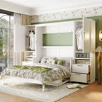 Queen Size Murphy Bed with Closet, Drawers and Shelves - White