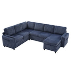 Convertible U-Shaped Sectional Sofa Bed with USB Ports and Storage – Black, Dark Gray, Blue
