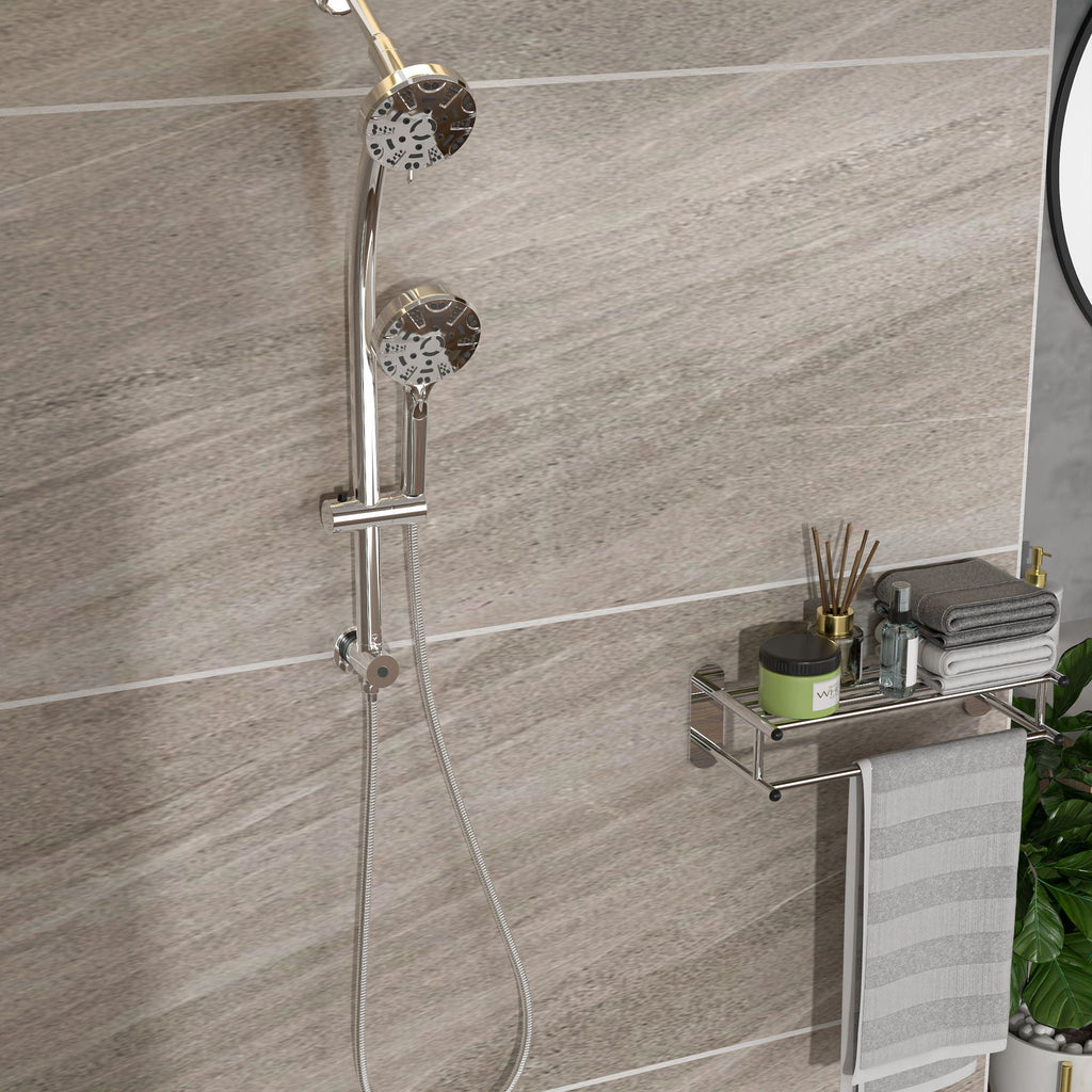 Dual Shower Head System with Rain Shower and Adjustable Slide Bar - Multiple Colors
