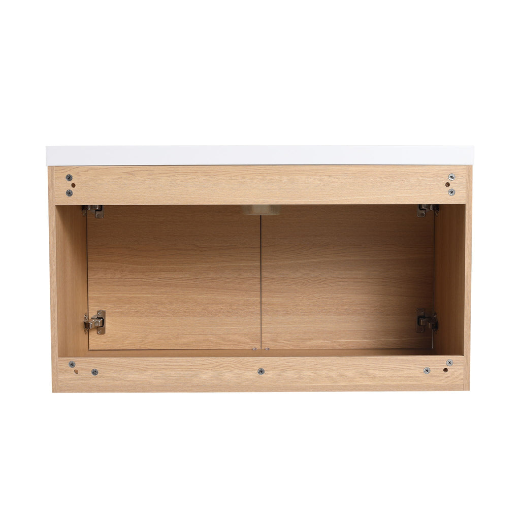 Bathroom Vanity Set with Resin Countertop Sink and 2 Doors - Light Brown Oak