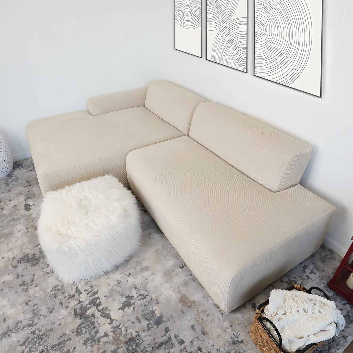 High-Quality Microfiber Sectional Sofa with Deep Seating - Beige or Dark Green