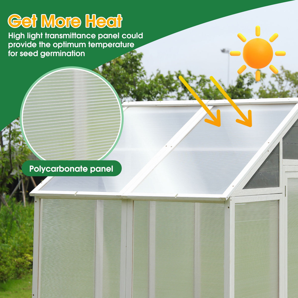 Wooden Greenhouse with Polycarbonate Panels - White / Gray