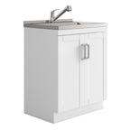 White Laundry Cabinet with Stainless Steel Sink and Pull-Out Faucet