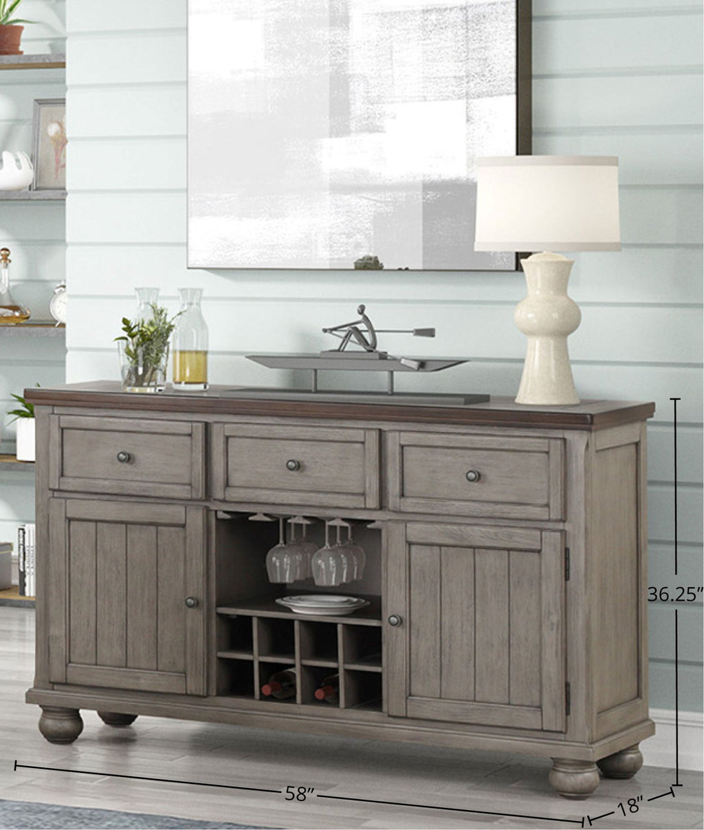 Rustic 2 Tone Server with Wine Storage - Gray