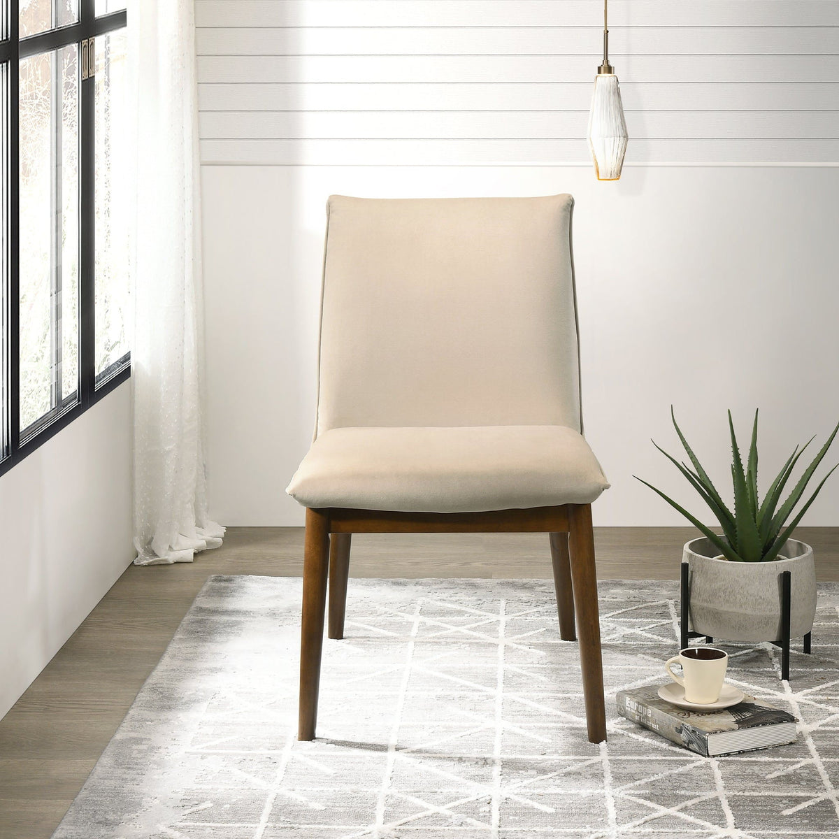 Monza Contemporary Dining Chair Set with Solid Wood Frame - Beige or Dark Green