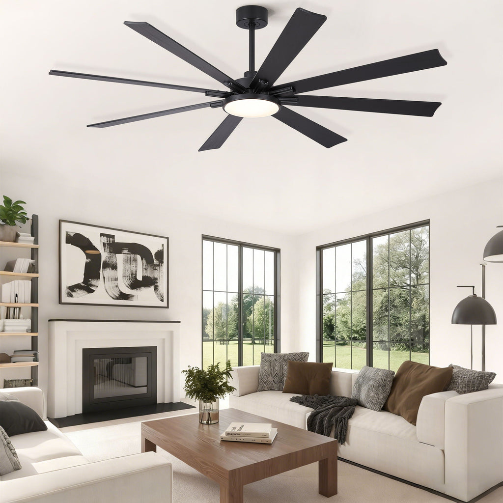 Large Ceiling Fan with Dimmable LED Light and Remote Control - Black or Dark Brown