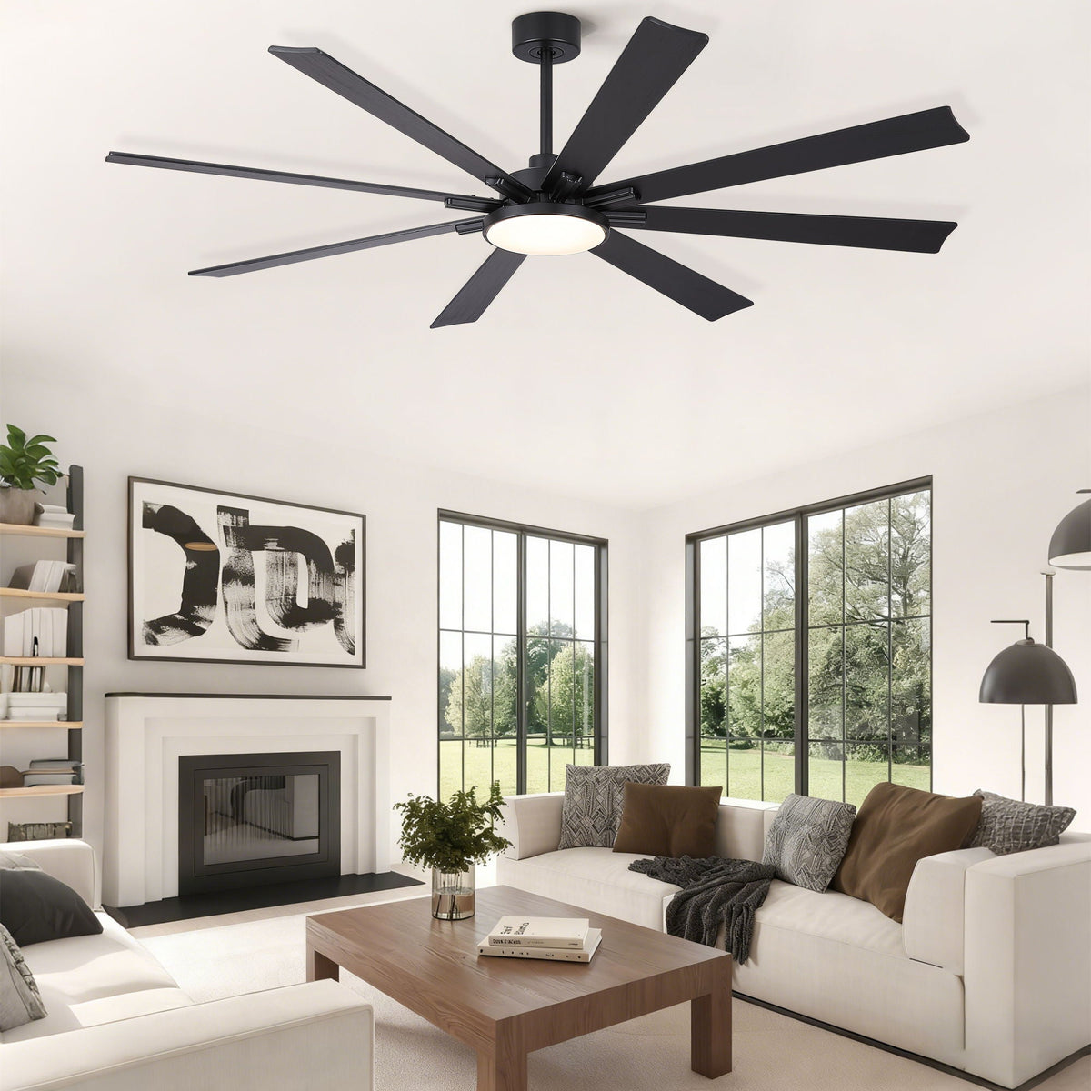 Large Ceiling Fan with Dimmable LED Light and Remote Control - Black or Dark Brown