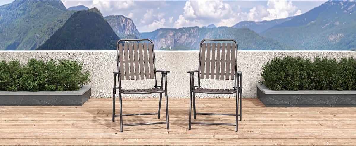 Brown 2-Piece Folding Chair with Rust-Resistant Frame - Brown