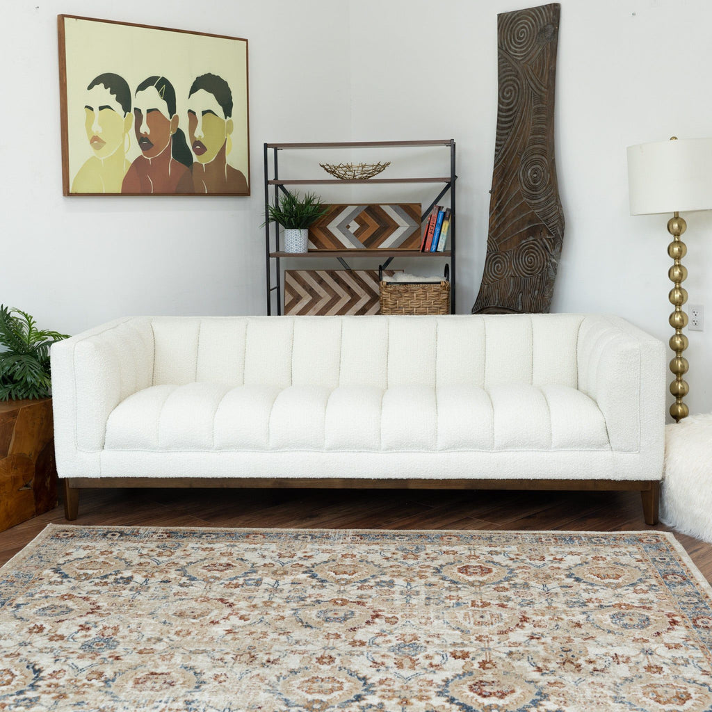 Mid Century Modern Sofa with Pet-Friendly Upholstery - White, Green, Orange