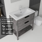 36 Inch Freestanding Bathroom Vanity with Ceramic Sink and Soft-Close Drawer - Grey