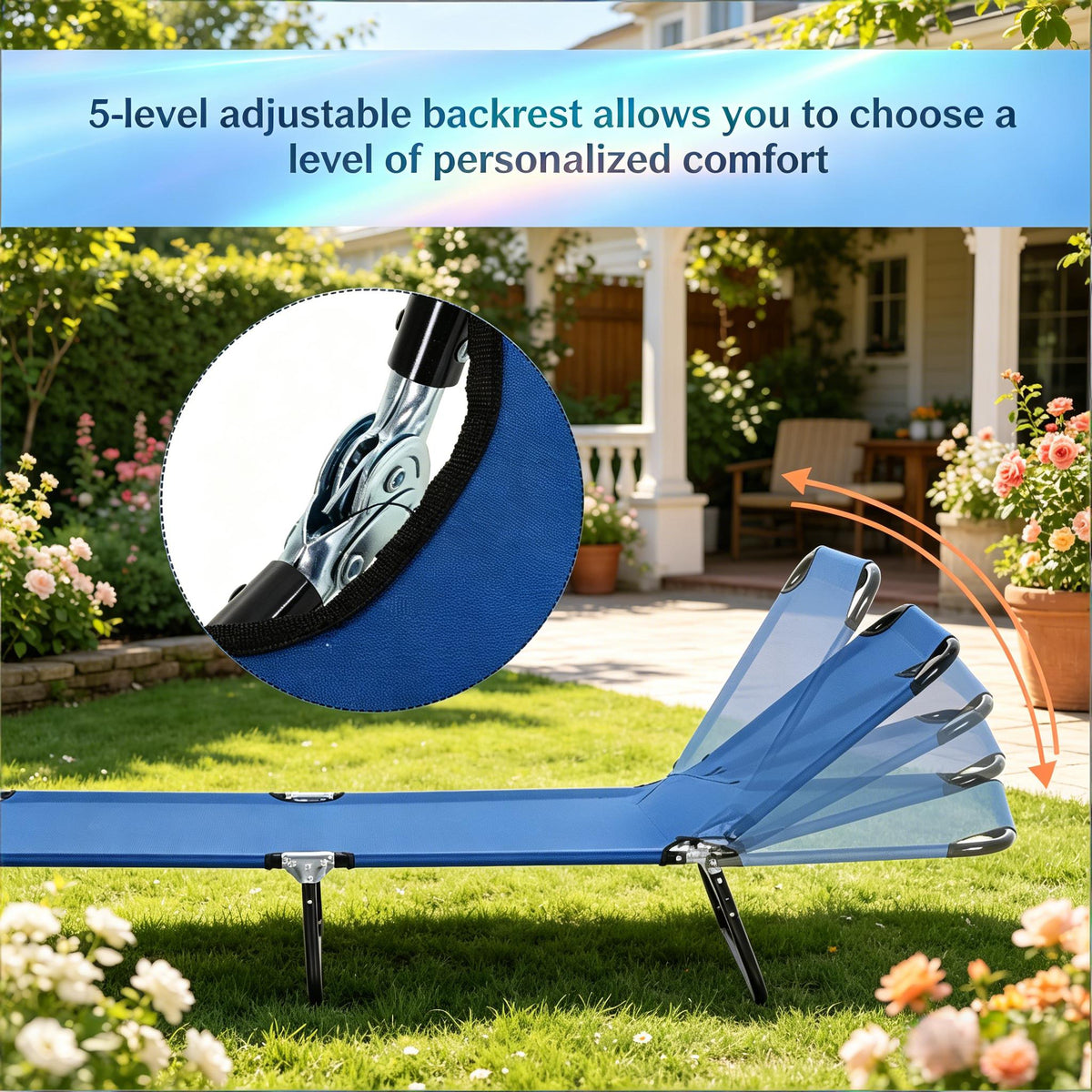 Neutral Oxford Fabric Sun Tanning Chair with Adjustable Backrest - Outdoor Lounge