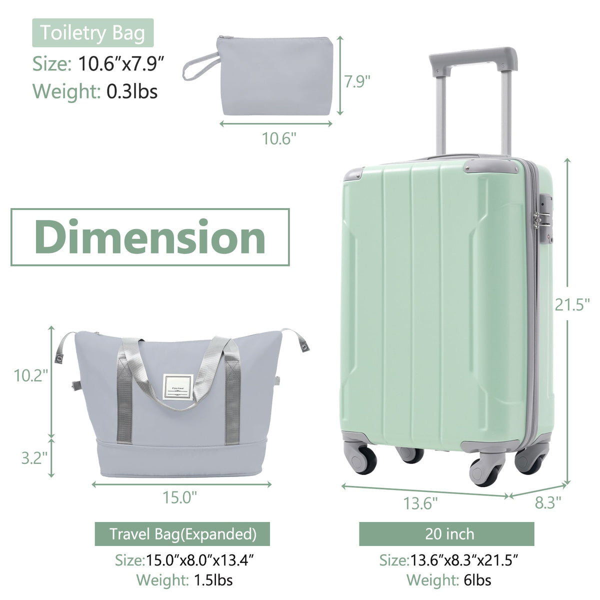 20 Inch Carry On Luggage Set - 3 Piece with Spinner Wheels