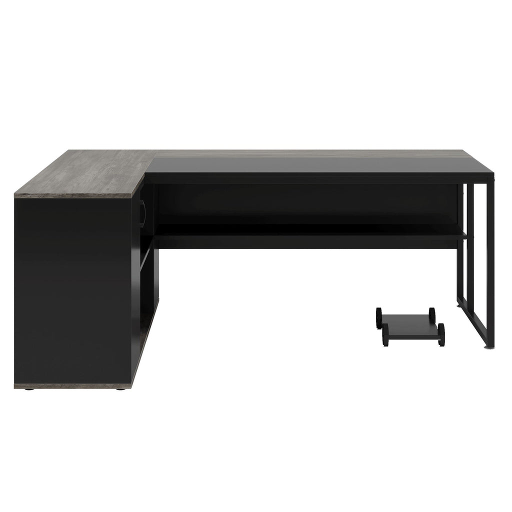 L-Shaped Executive Desk with Cabinet Storage - Dark Gray or Black