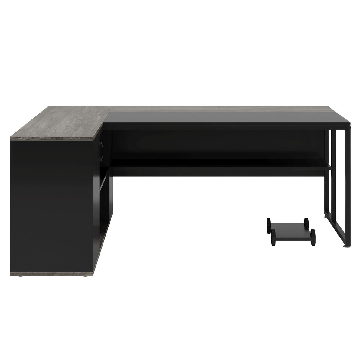 L-Shaped Executive Desk with Cabinet Storage - Dark Gray or Black