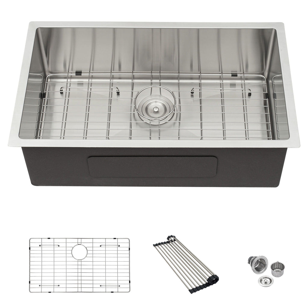Modern Undermount Stainless Steel Kitchen Sink 16 Gauge, Deep Single Bowl - Gray