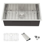 Modern Undermount Stainless Steel Kitchen Sink 16 Gauge, Deep Single Bowl - Gray
