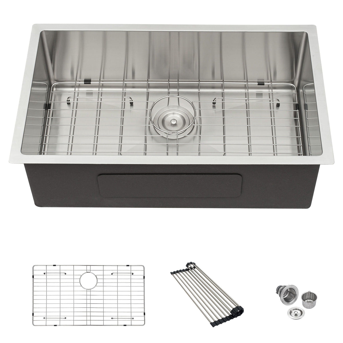 Modern Undermount Stainless Steel Kitchen Sink 16 Gauge, Deep Single Bowl - Gray