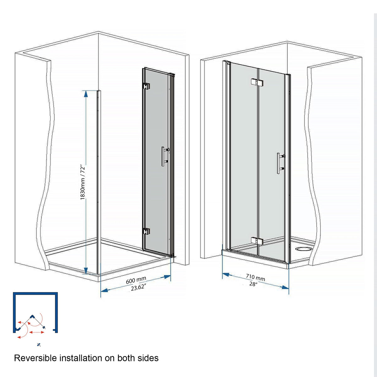 Bifold Shower Door with 6mm Tempered Glass - Brushed Nickel