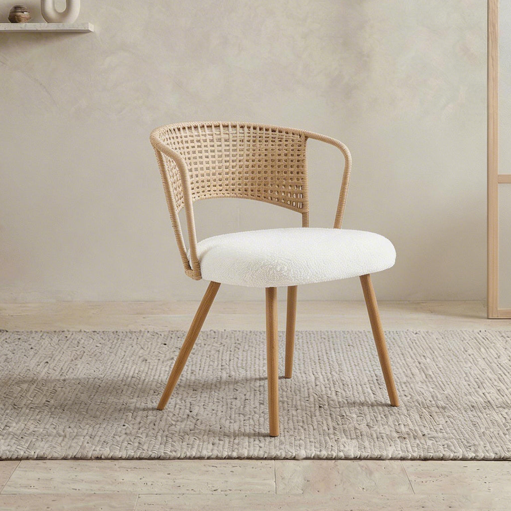 Wicker Dining Chairs - 2-Piece Set with Cushioned Cane Back - Brown