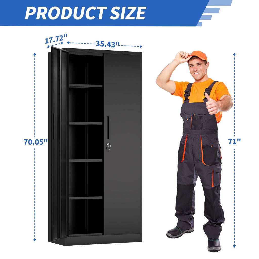 Steel Garage Storage Cabinet with Adjustable Shelves and Lock – Black or White