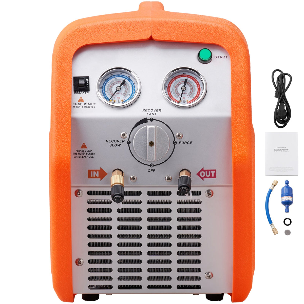 1 HP Refrigerant Recovery Machine with Dual Cylinder – Orange