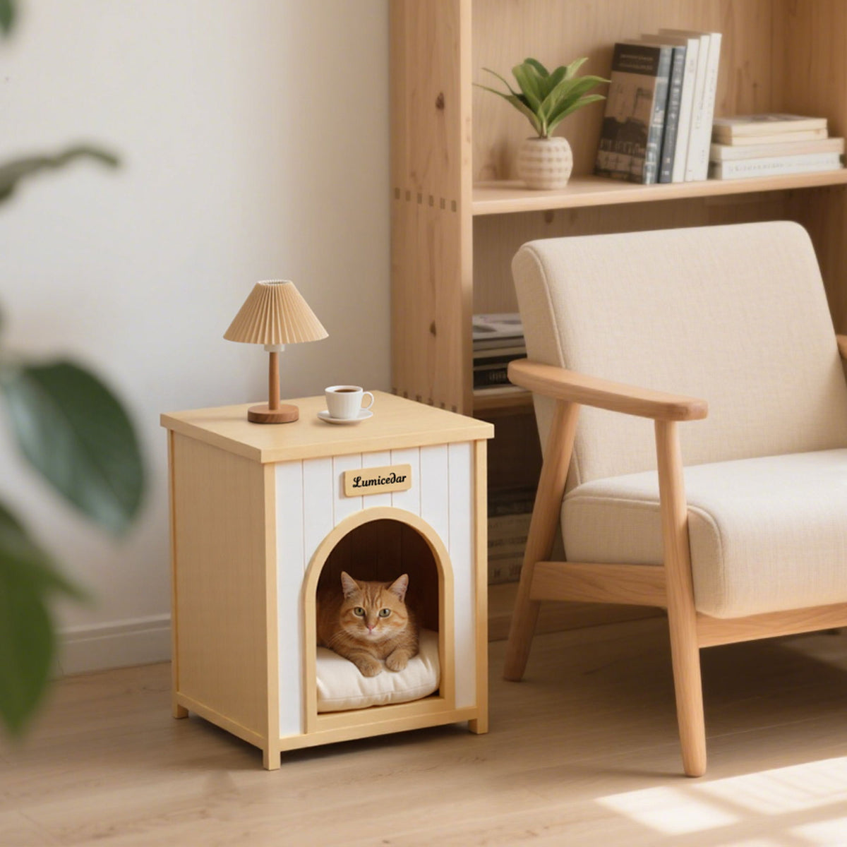 Indoor Dog House with Removable Cushion - Cream White / Light Yellow