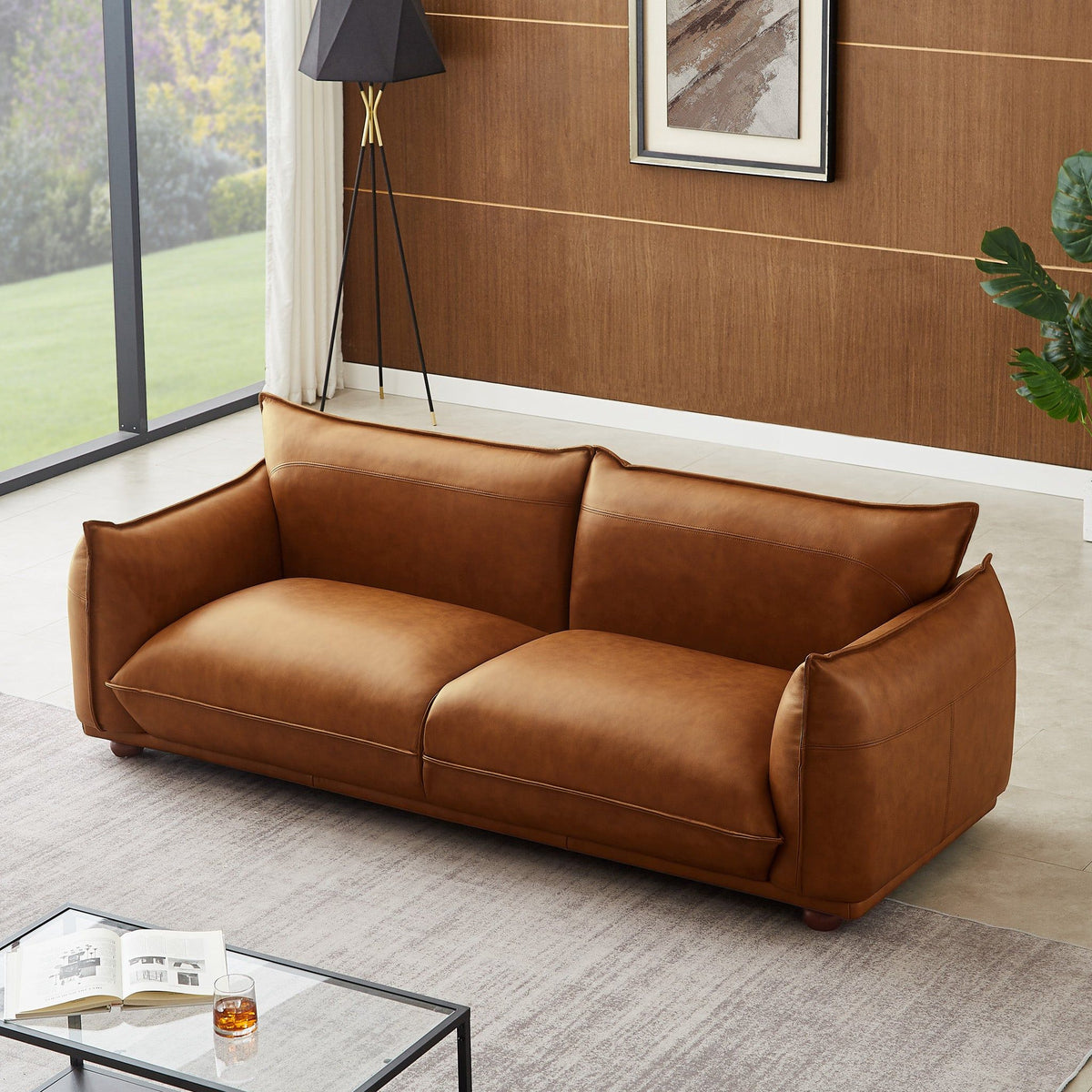 Mid-Century Modern Luxury Sofa with Tufted Design - Light Brown or White