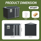 9x6 Ft Metal Garden Shed with Window and Hinged Doors - Grey
