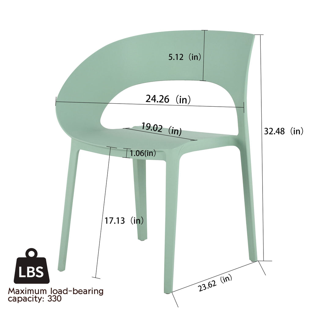 Plastic Accent Chair with UV Resistance and Ergonomic Backrest - Green or Orange