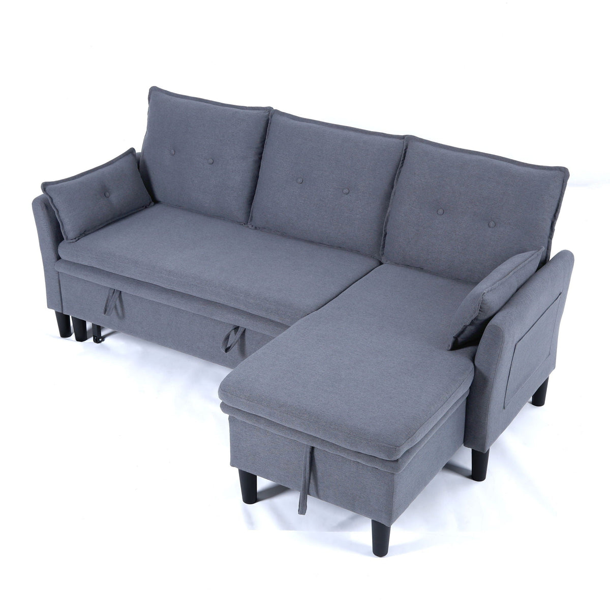 Reversible Chaise Sleeper Sectional Sofa with Storage - Cotton-Linen Upholstery