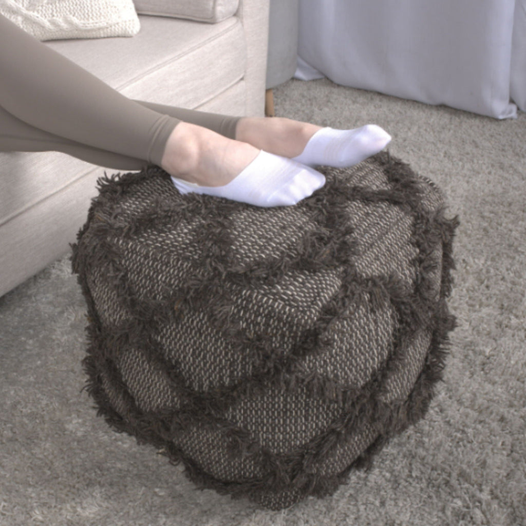 Handcrafted Wool and Cotton Pouf with Durable Construction - Brown