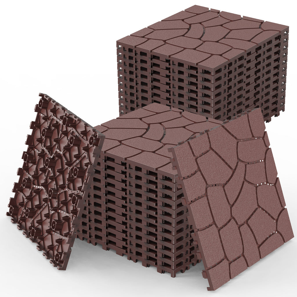 Stone Texture 12" Patio Deck Tiles with Interlocking Design - Set of 44