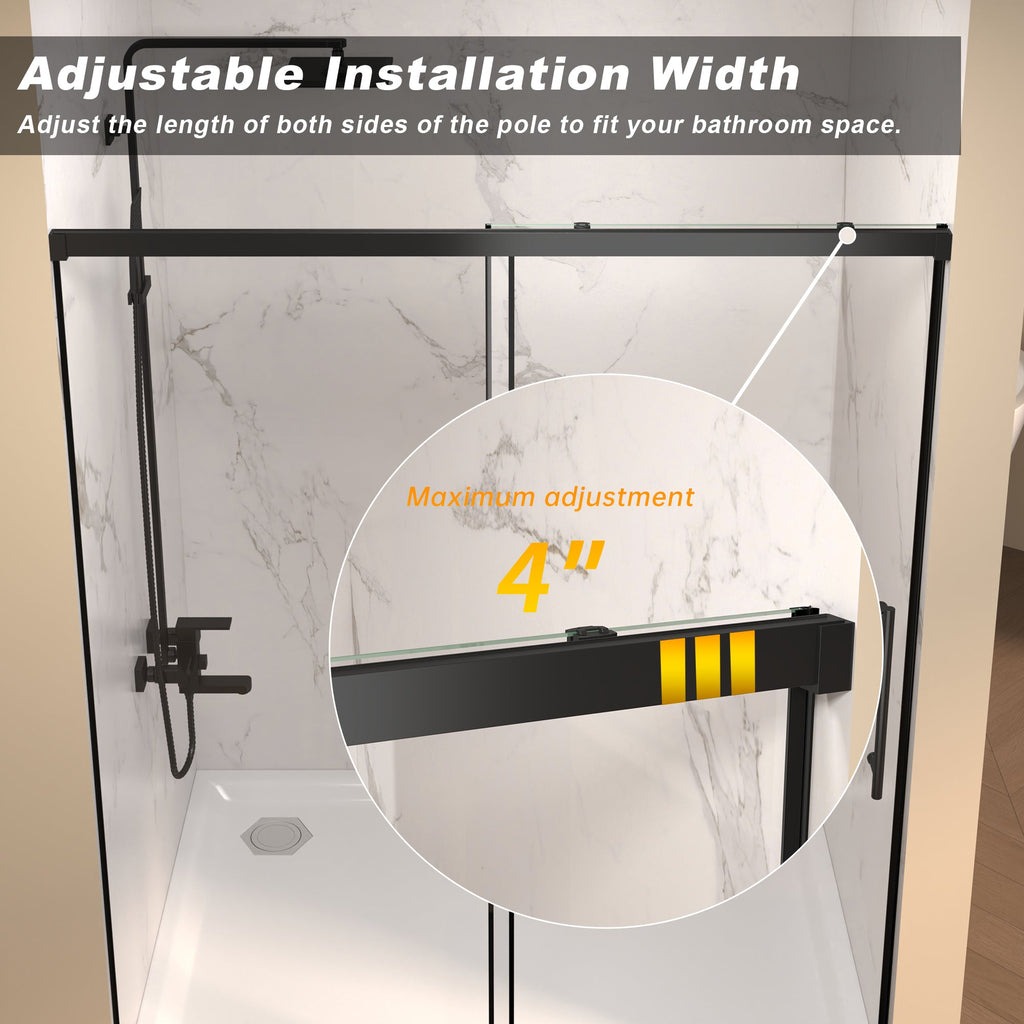 48" W × 72" H Single Sliding Shower Door with Tempered Glass - Clear