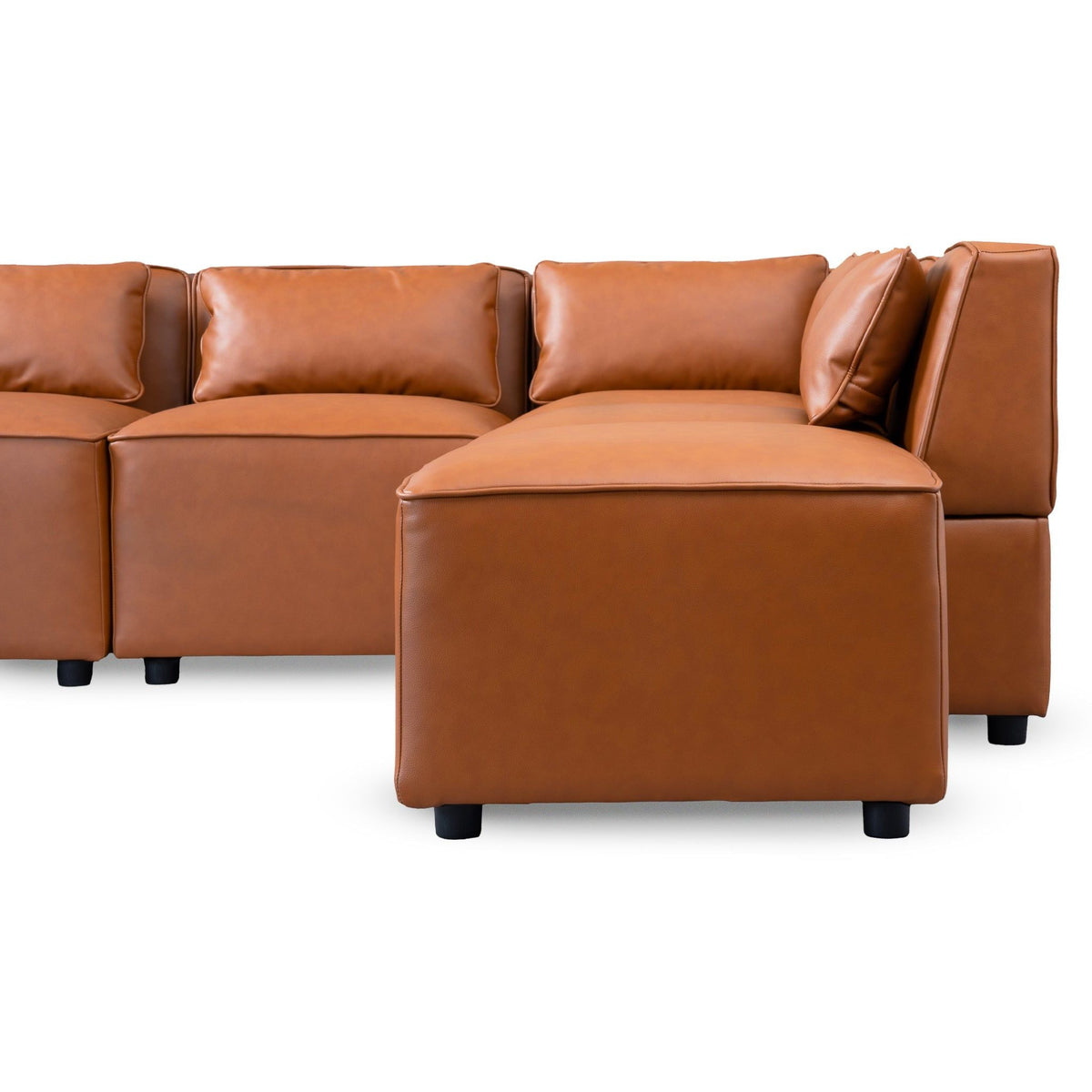 Modular Sofa with Vegan Leather Upholstery - Cognac