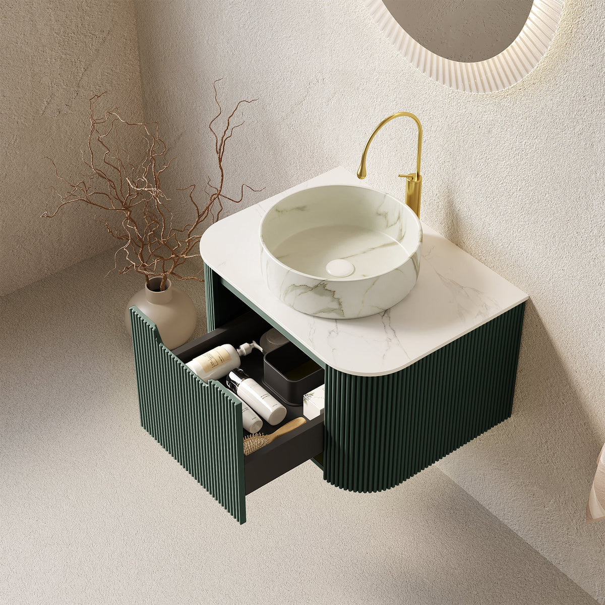 DINA 24" Bathroom Vanity & Sink with Ceramic Basin - Carrara White or White