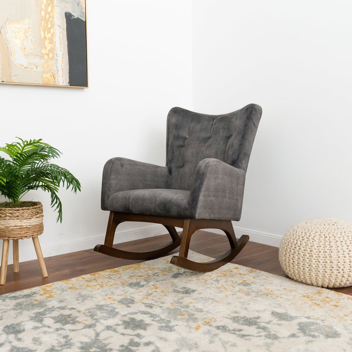 Alistair Rocking Chair with Solid Wood Frame - Brown / Dark Gray