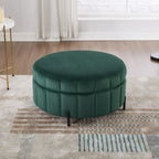 Upholstered Storage Ottoman with Reversible Lid - Channel Tufted Pumpkin Shape