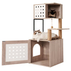 Cat Tree with Litter Box Enclosure and Large Hammock - Gray & White