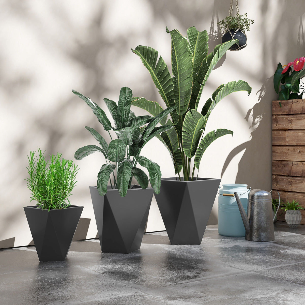 Gray Indoor Outdoor Planters Set of 3 with Drainage Holes