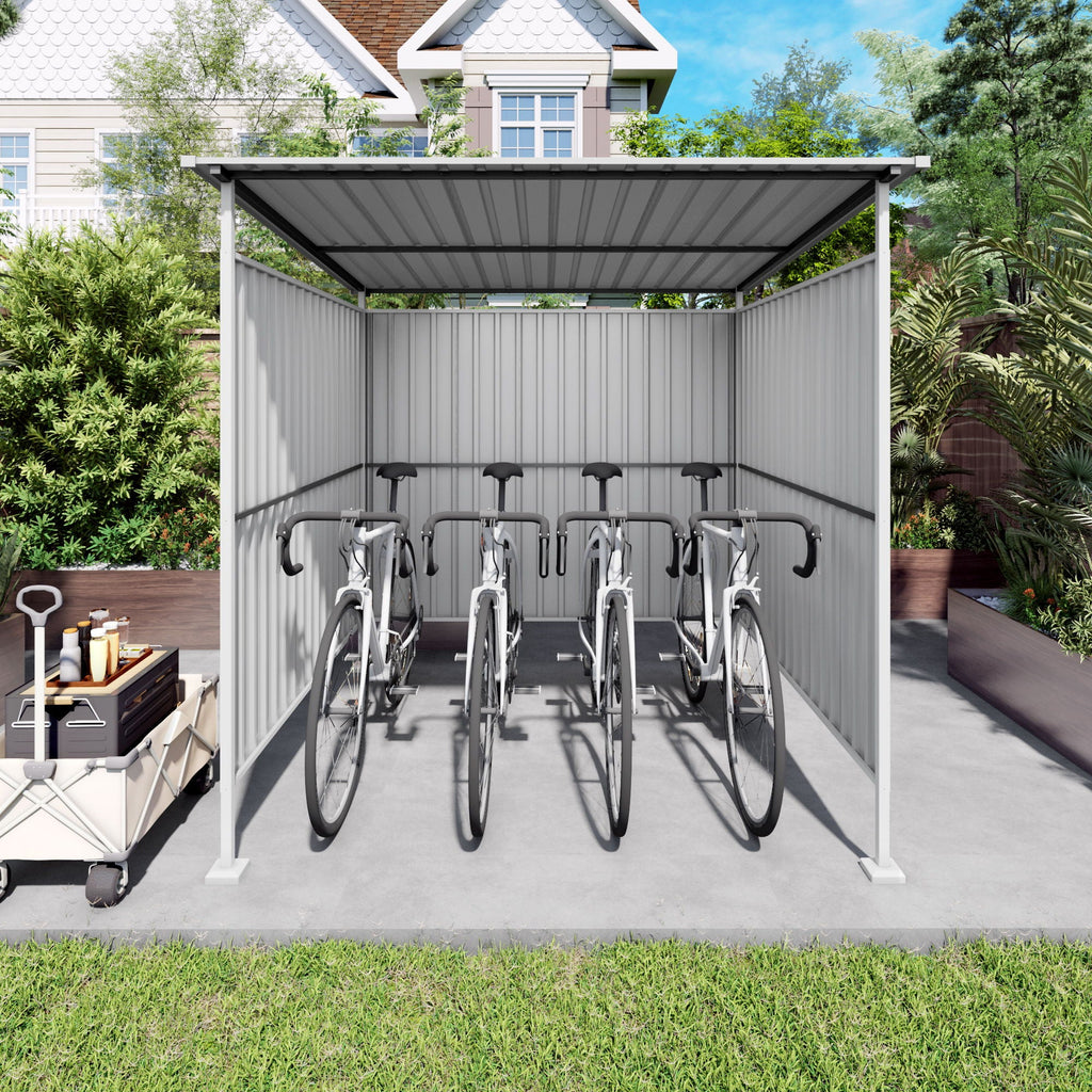 Outdoor Pergola Bike Storage Shed with Galvanized Steel Roof - Gray