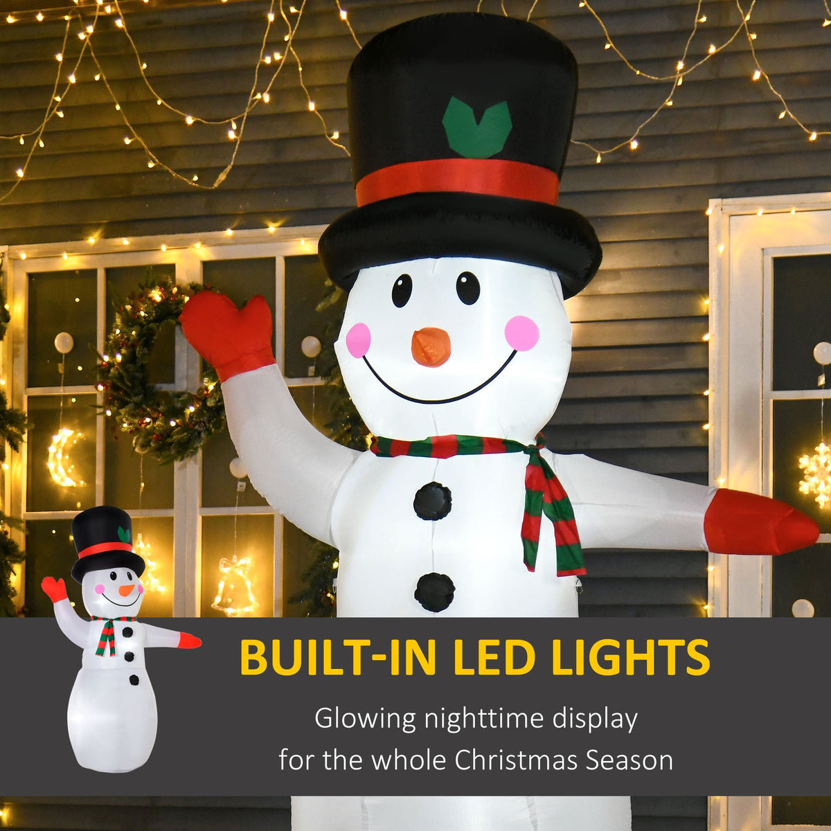 Christmas Inflatables Outdoor Decorations Snowman with LED Lights - White