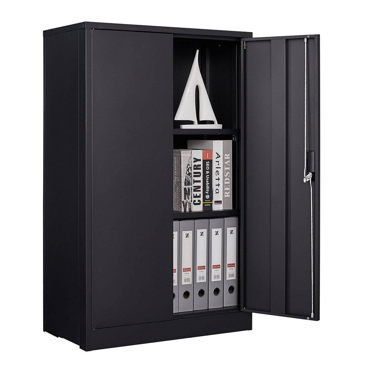 Metal Storage Cabinet With Locking Doors And Adjustable Shelf