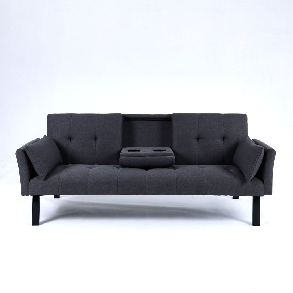 Foldable Sofa Bed with Cup Holder and Solid Wood Frame - Multiple Colors