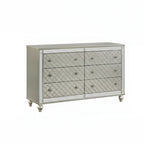 6 Drawer Bedroom Dresser with Diamond Patterned Drawer Fronts - Silver