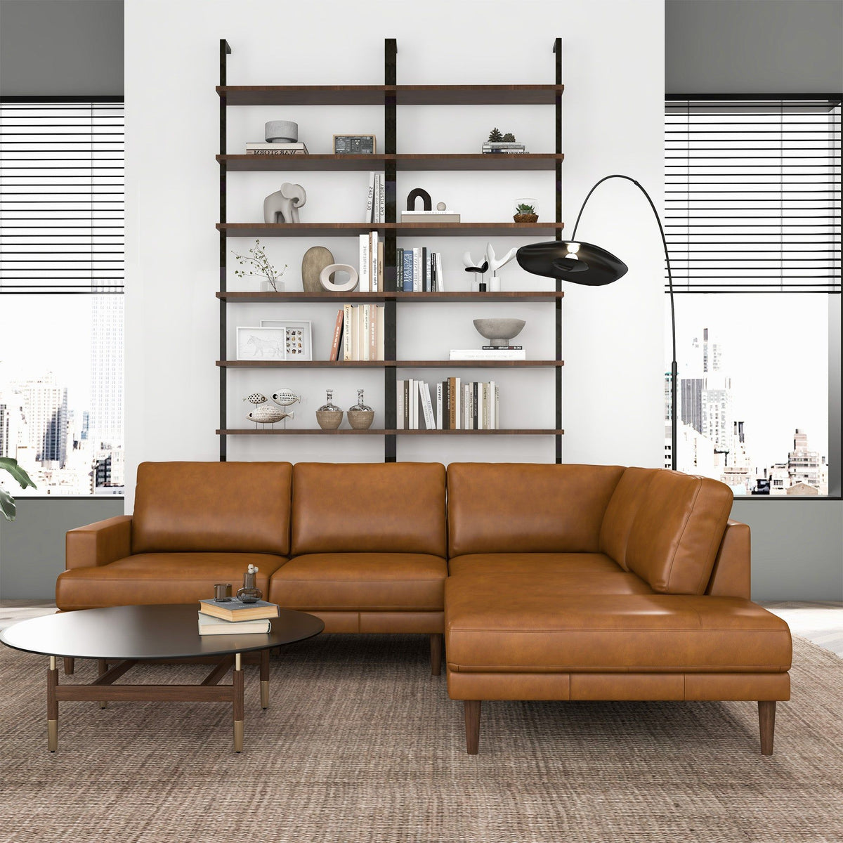 L-Shaped Sectional Sofa with Modern Design - Light Brown