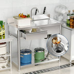 Stainless Steel Outdoor Utility Sink with Workbench & 360° Faucet - Silver