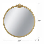 Round Wall Mirror with Decorative Leaf Crest - Gold
